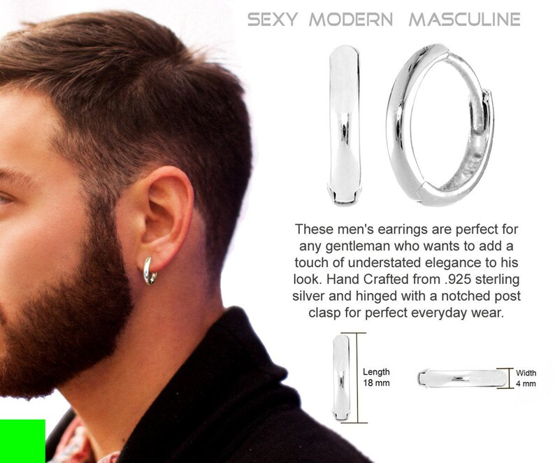 Mens Hoop Earrings Sterling SILVER 18mm Hoops Etsy