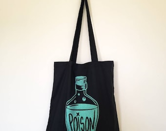 LAST ONE* Poison bottle Tote bag - Draagtas - Green metallic print - handprinted