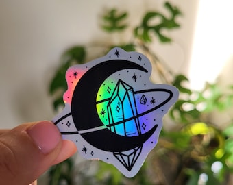 Holographic moon sticker - crystal lover gift - spiritual - occult - halloween witch vibes - cute present