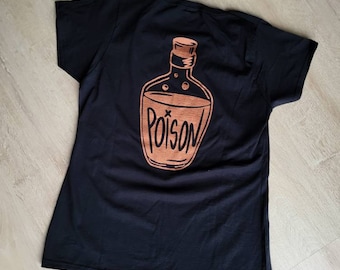 Poison Bottle T-shirt - Black shirt with metallic print