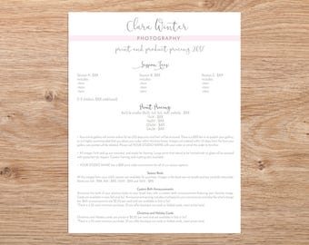 Pricing Template, Price List, Pricing Guide, Photography Templates, Photography Pricing Template