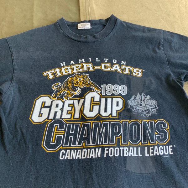 90s CFL Hamilton Tiger Cats Grey Cup Football Black Vintage T Shirt
