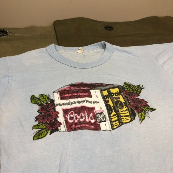 70s Well Worn Coors Banquet Beer Floral Baby Blue