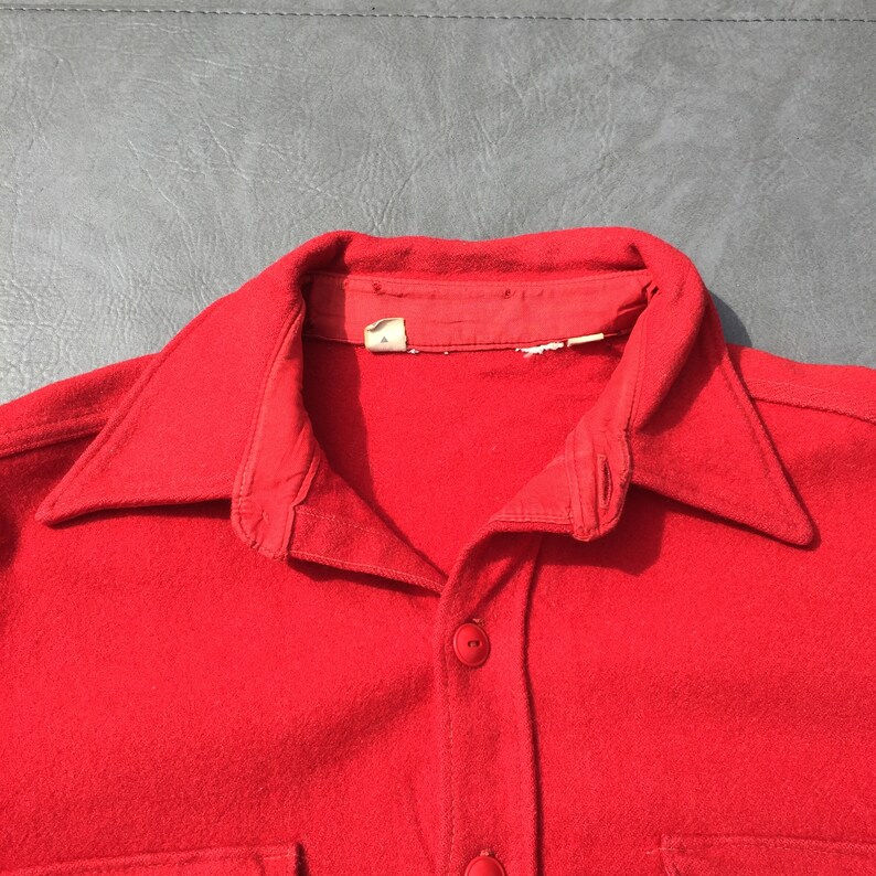 70s Red Wool Heavy Flannel Jacket Vintage Button Down