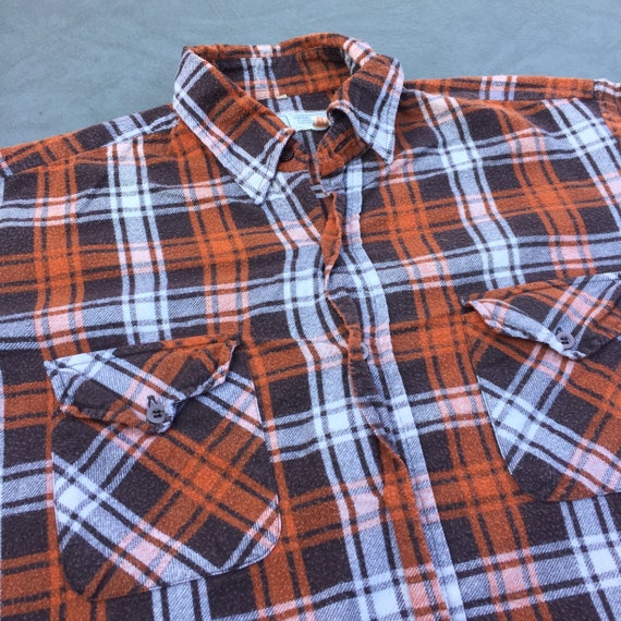 Champion Plaid Flannel Brown Button Up Vintage Shi