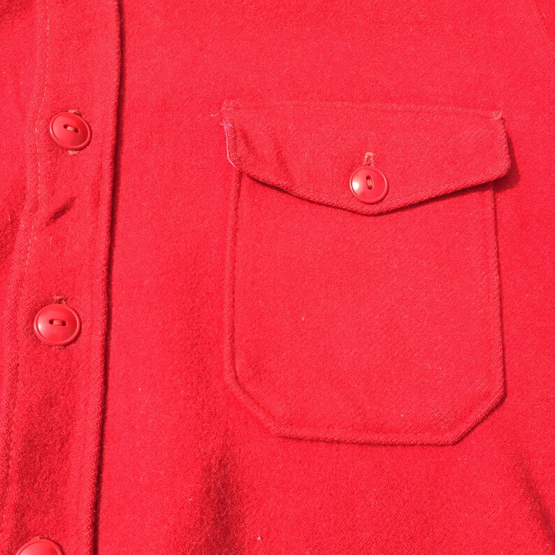 70s Red Wool Heavy Flannel Jacket Vintage Button Down
