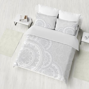 Ropa de cama de mandala, juego de funda de edredón de mandala blanco, ropa de cama boho, juego de funda de edredón boho, doble, completo, reina, ropa de cama hippie rey