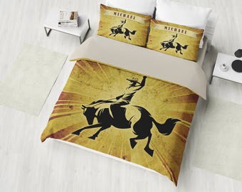 Rodeo Bedding Set, Cowboy Duvet Cover Set, Country Bronc Riding Bedding, Western Duvet, Bullfighting Bedding, Twin, Full, Queen, King