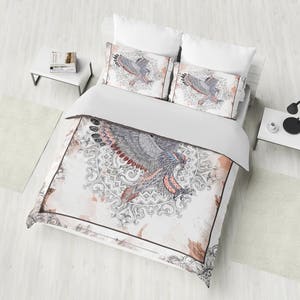 Totem Eagle Bedding Set, Dreamcatcher Animal Duvet Cover Set, Boho Grunge Bedding w. Pillow Cases, Twin, Full, Queen, King Bohemian Bedding