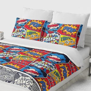 Pop Art Bedding Set, Retro Duvet Cover Set, Vintage Bedding, Colorful Bedroom Decor, Twin, Full, Queen, King Print Art Decor Bedding