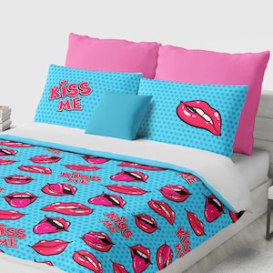 Retro Bedding Set, Pop Art Duvet Cover Set, Vintage Bedding, Colorful Bedroom Decor, Twin, Full, Queen, King Print Art Decor Bedding