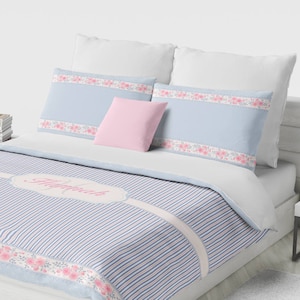 Monogram Bedding Set, Personalized Duvet Cover Set, Custom Bedding, Pink & Blue Floral Bedding, Twin, Full, Queen, King, Girl Bedding w Name