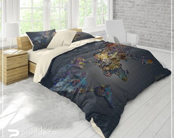 World Map Bedding Etsy