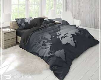 World Map Bedding Etsy