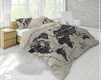 World Map Bedding Etsy