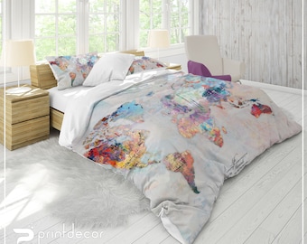 World Map Bedding Etsy