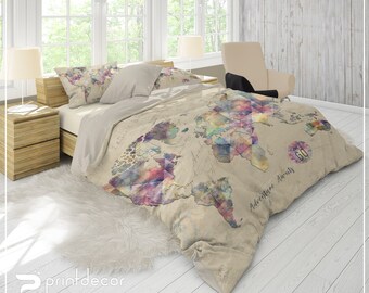 World Map Bedding Etsy