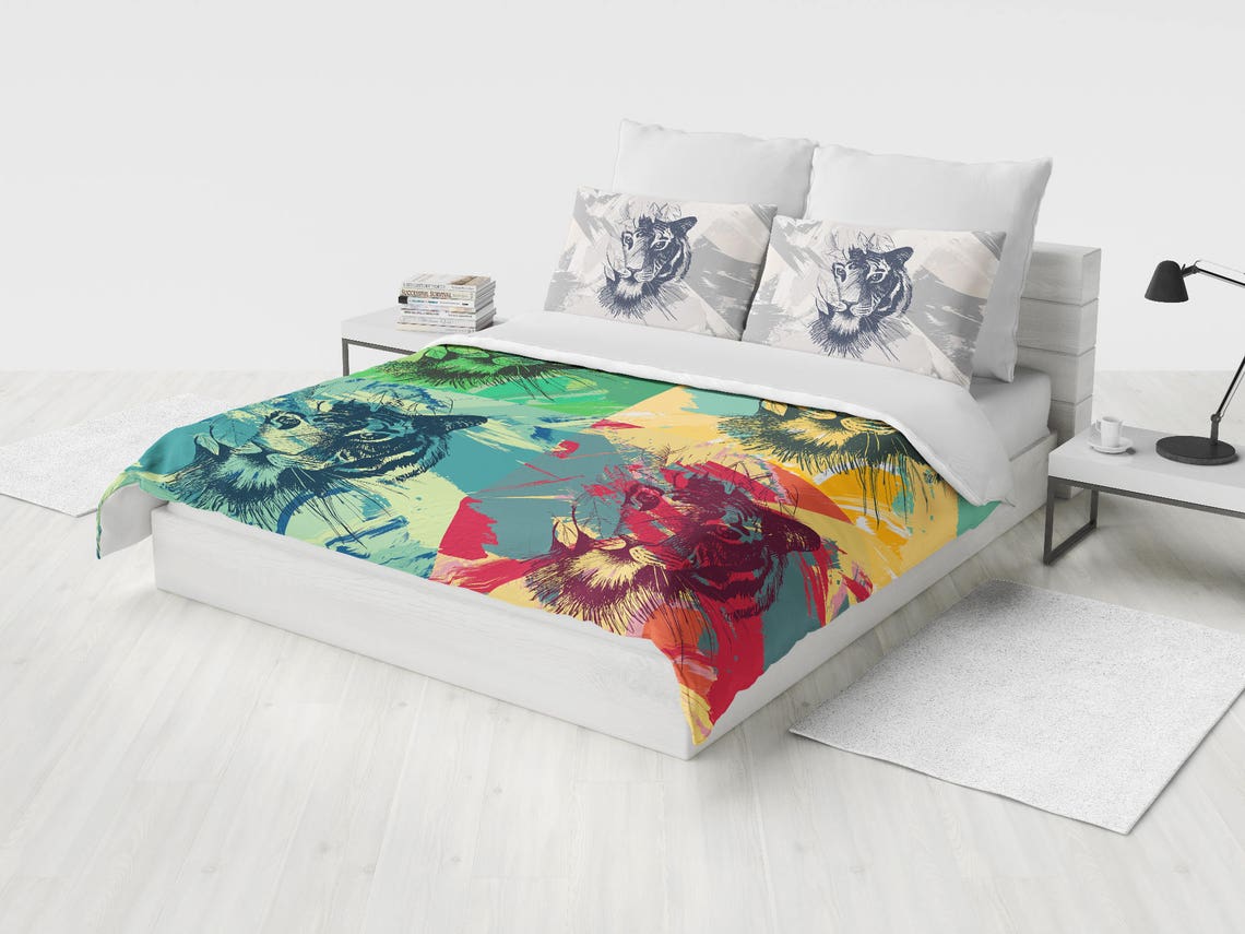 Retro Bedding Set Pop Art Duvet Cover Set Vintage Tigers Etsy