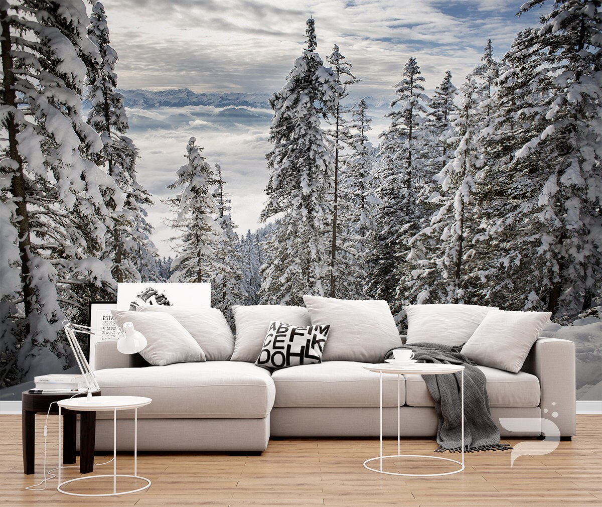 Winter Forest WALL MURAL Mountain Wall Covering Snowy Trees Etsy