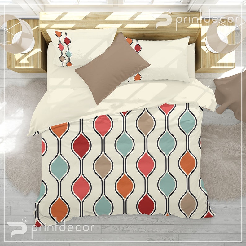 Retro Bedding Geometry Duvet Cover Set Retro Style Bedding Etsy