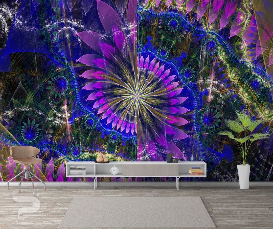 Psychedelic WALL MURAL, Abstract Wallpaper, Psychedelic Wall Art Print