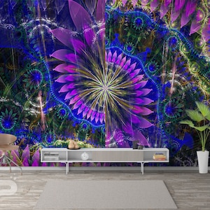 Psychedelic WALL MURAL, Abstract Wallpaper, Psychedelic Wall Art Print Poster, Psychedelic Wall Decor Illusion, Removable Peel & Stick Mural