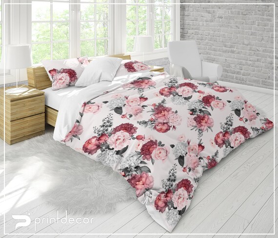 Shabby Chic Bedding Floral Duvet Cover Set Peonies Roses Etsy