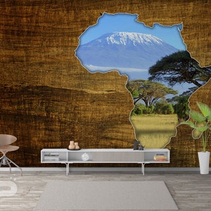 Africa Dreaming WALL MURAL, Abstract Wall Covering, Mount Kilimandjaro Wall Art Print Poster, Removable Peel & Stick Wallpaper, Forest Mural image 3
