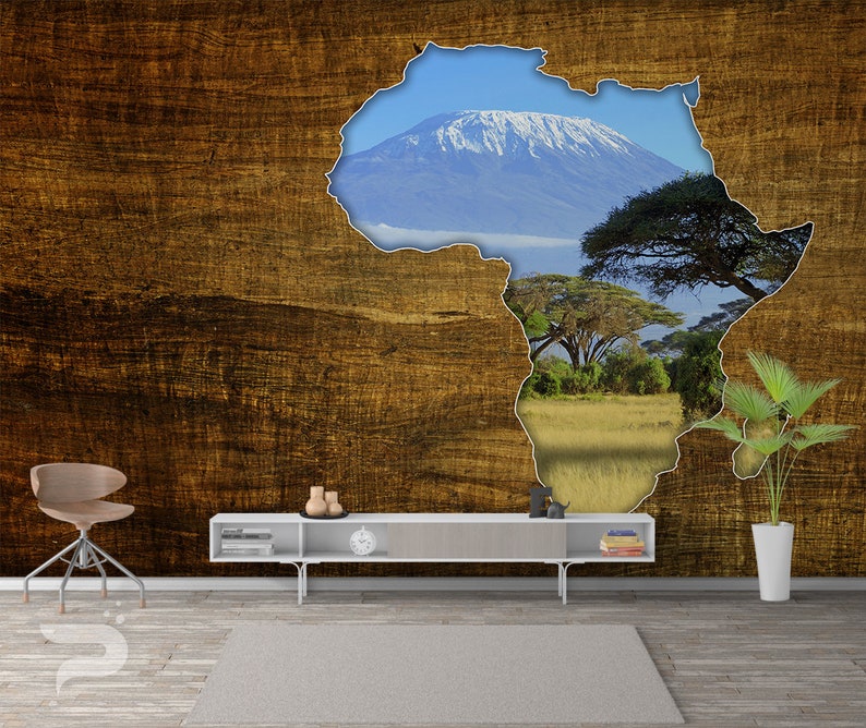 Africa Dreaming WALL MURAL, Abstract Wall Covering, Mount Kilimandjaro Wall Art Print Poster, Removable Peel & Stick Wallpaper, Forest Mural image 3
