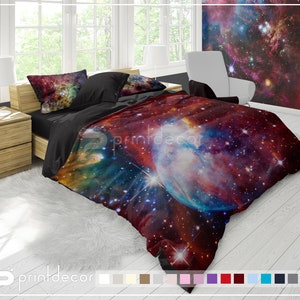 Galaxy Stars Bedding Set, Multicolored Nebula Duvet Cover Set, Space Bedding, Galaxy Bedroom Decor, Universe Twin, Full, Queen, King Bedding