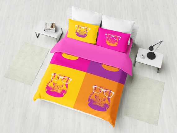 Retro Bedding Set Pop Art Duvet Cover Set Hippo Pop Art Etsy