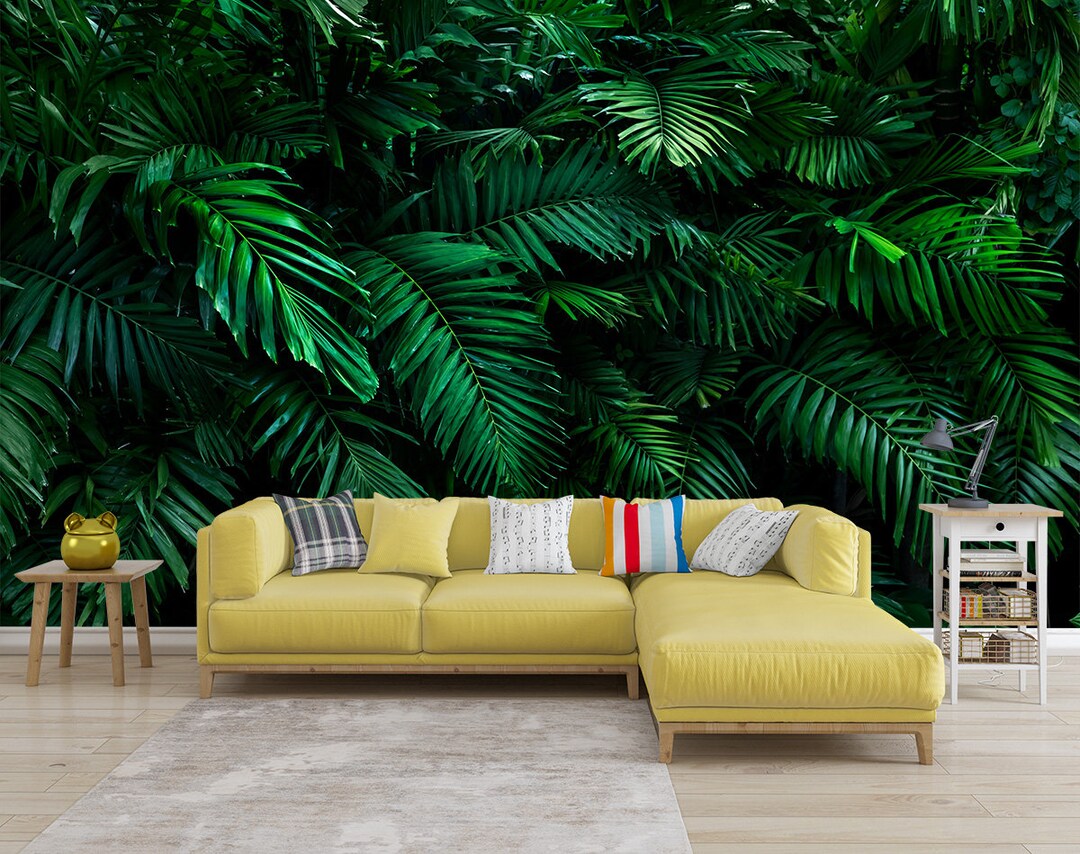 Jungle Leaves WALLPAPER MURAL, Green Forest Wall Mural, Large Wall Mural, Self Adhesive Peel
