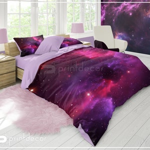 Purple Nebula Galaxy Bedding Set, Galaxy Duvet Cover Set, Space Bedding, Galaxy Bedroom Decor, Universe Bedding, Twin, Full, Queen, King