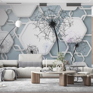 Dandelion WALLPAPER, Modern Wall Covering, Contemporary Art Wallpaper, Geometry Wall Art Decor, Removable Peel & Stick Wall Mural