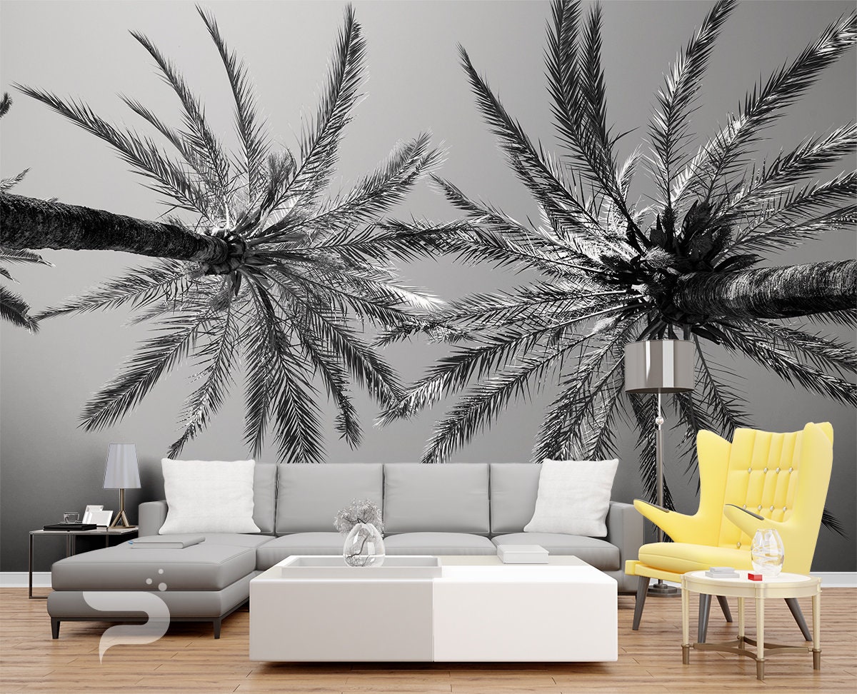 Black and White Palms WALL MURAL Palm Trees Wallpaper Large Etsy