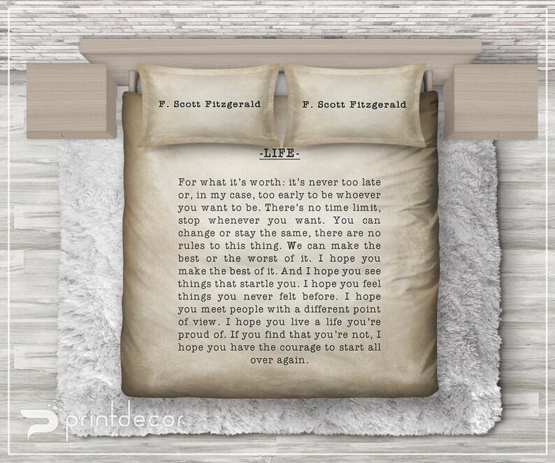 F Scott Fitzgerald Bedding Set Quote Duvet Cover Set Etsy