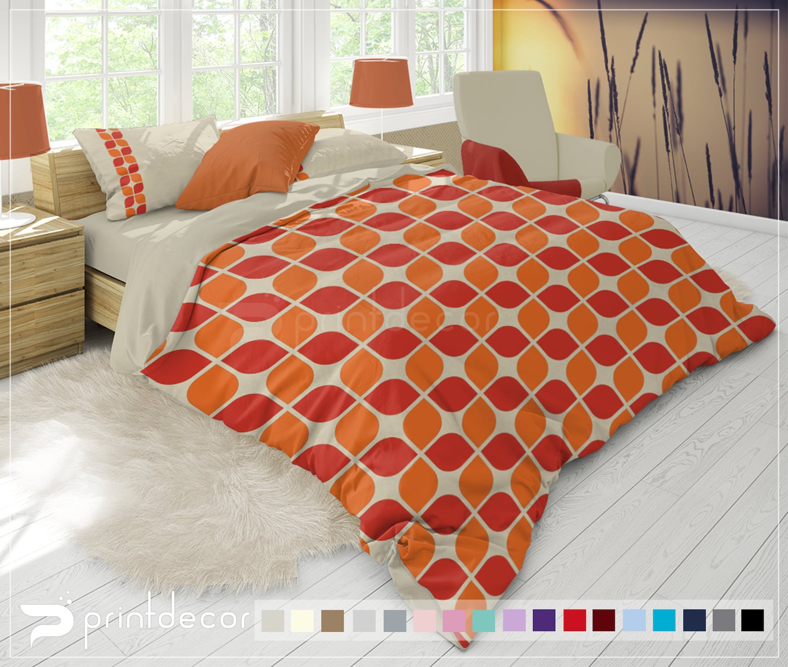 Retro Bedding Set Retro Duvet Cover Set Modern Geometry Etsy