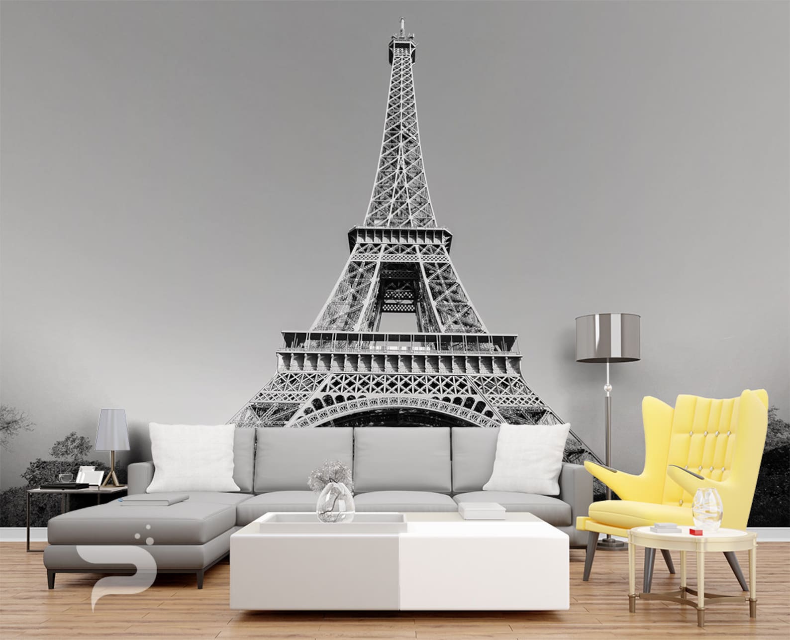 Black and White Paris WALL MURAL Eiffel Tower Wallpaper | Etsy