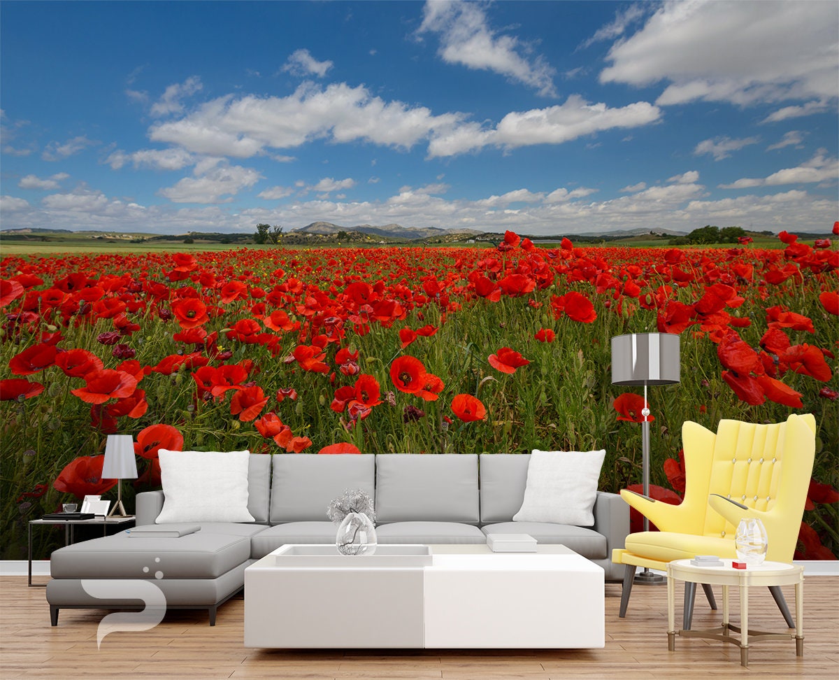 Poppies WALL MURAL Poppy Field Wallpaper Mural Large Wall - Etsy