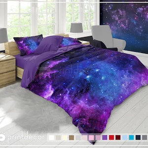 Lila Nebel Bettwäsche-Set, Galaxy Bettbezug-Set, Deep Space Bettwäsche, Cosmos Schlafzimmer Dekor, Universum Bettwäsche, Twin, Full, Queen, King