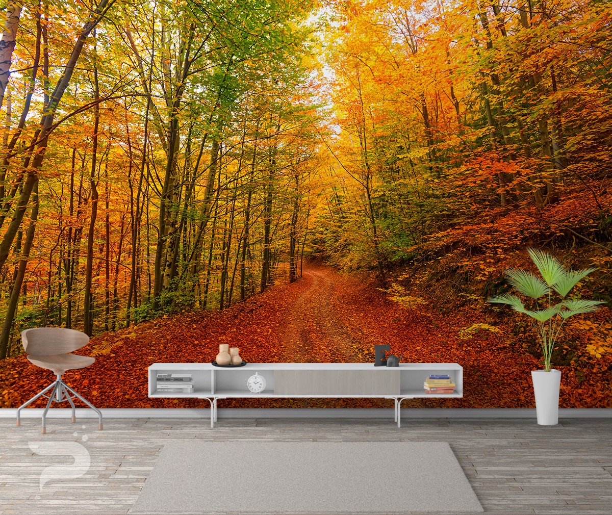 Autumn Forest Path WALL MURAL Colorful Forest Wallpaper | Etsy