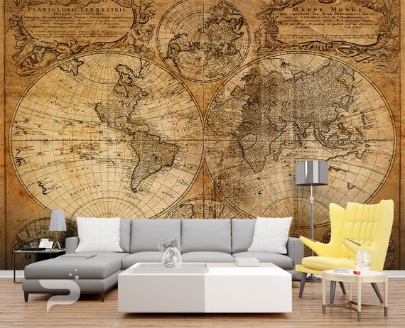 Vintage Map Of The World Wall Mural Old Wallpaper India - Wall Map World Mural