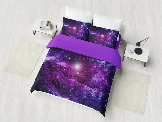 Galaxy Bedding Set Purple Nebula Duvet Cover Deep Space Galaxy Bedding Set Purple Nebula Duvet, Galaxy Bed Sheets Queen