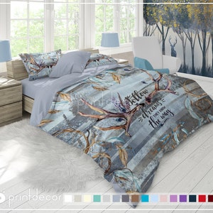 Boho Deer skull Bedding, Dreamcatcher Duvet Cover Set, Tribal Bedding, Inspirational quote bedding,  Skull Bohemian Bedding