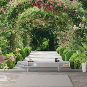 Mural de pared de túnel de flores en 3D, revestimiento de pared floral, póster de impresión de arte de pared de pasaje de flores extraíble y reutilizable, mural de papel tapiz de pelar y pegar