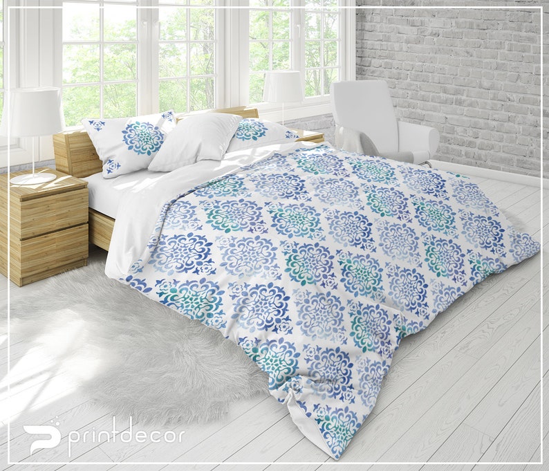 Damask Bedding Duvet Cover Set Watercolor Image 0