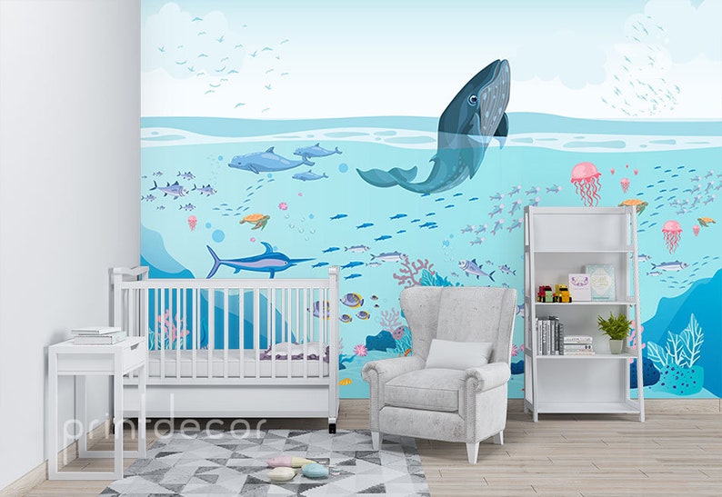 Ocean Life WALLPAPER Nursery Wallpaper Underwater Wall Art - Etsy
