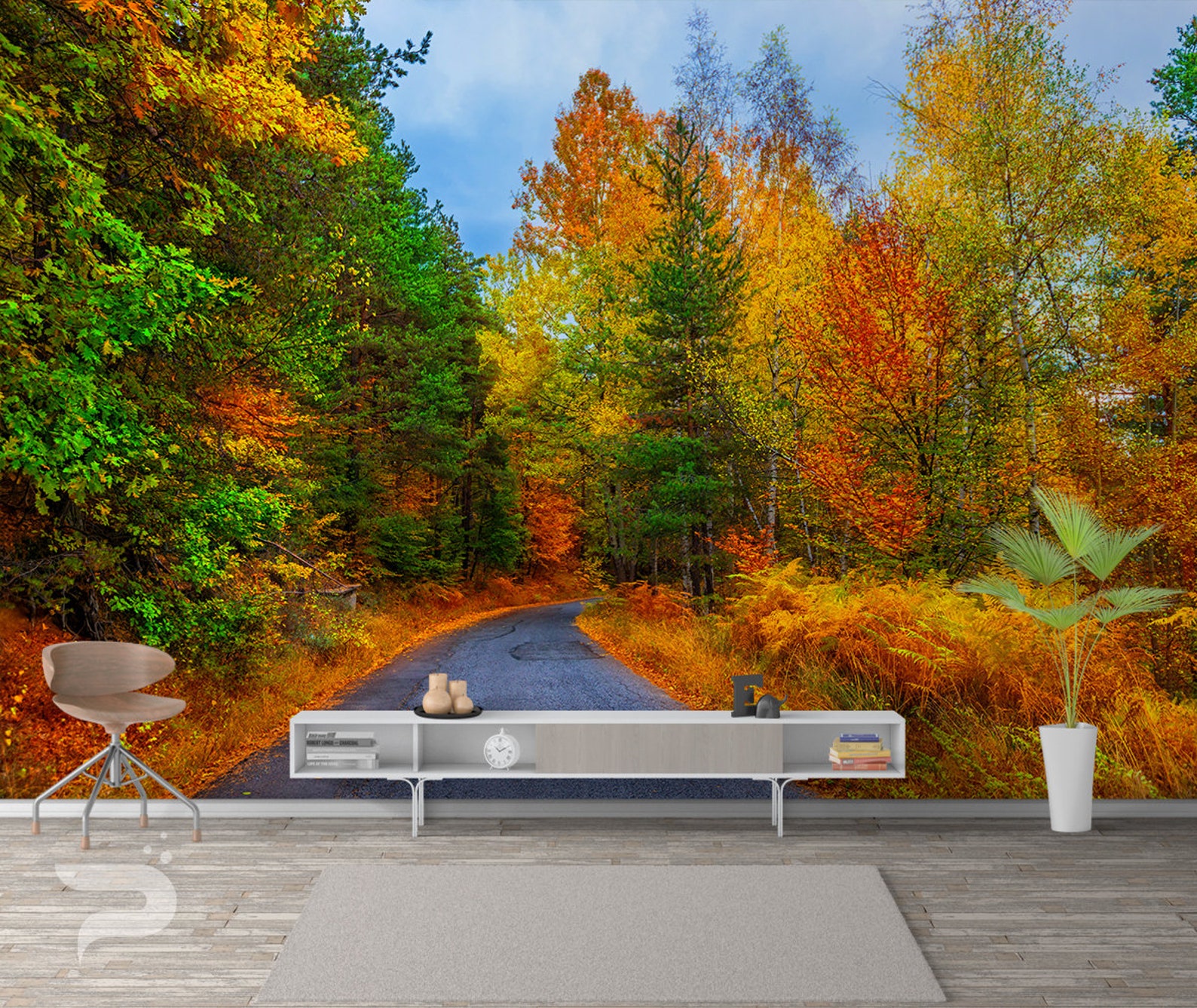 Autumn Forest Wall Mural Forest Road Wallpaper Mural Large Etsy
