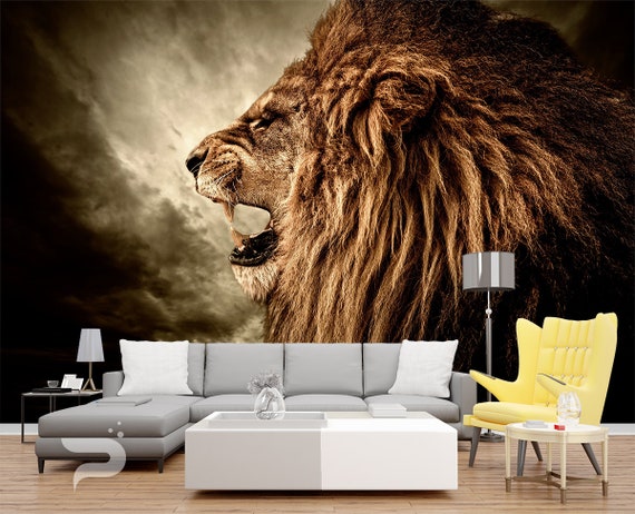 Löwenkopf WANDBILD, Tiger Wandbedeckung, Große Katze Wand KunstDruck  Poster, Roaring Lion abnehmbar \'n Wiederverwendbare Wand Dekor Peel & Stick  Wandbild
