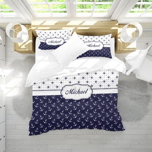 Seafarer Anchors 3-Piece Quilted Bedding Set NCU0TH1219